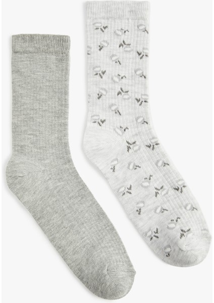 Pamuklu Çiçekli 2'li Soket Çorap Seti