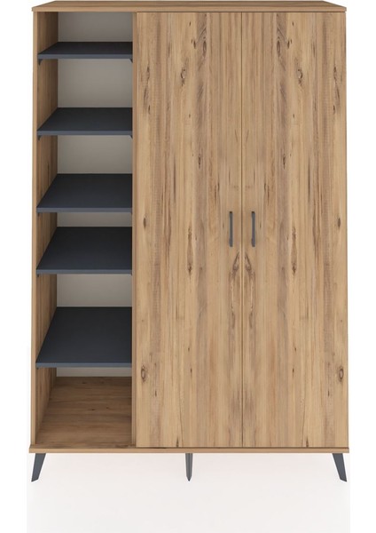 Hyperion Dolap 7 Raflı 2 Kapaklı Tek Askılı 132X44X195 Çam-Çam/antrasit