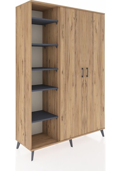 Hyperion Dolap 7 Raflı 2 Kapaklı Tek Askılı 132X44X195 Çam-Çam/antrasit fiyatları