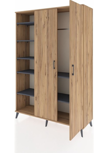 Hyperion Dolap 7 Raflı 2 Kapaklı Tek Askılı 132X44X195 Çam-Çam/antrasit modelleri