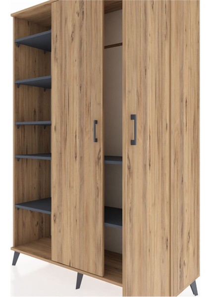 Hyperion Dolap 7 Raflı 2 Kapaklı Tek Askılı 132X44X195 Çam-Çam/antrasit fırsatları