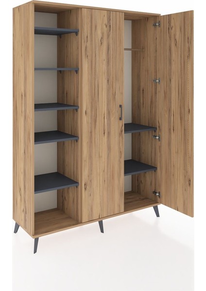 Hyperion Dolap 7 Raflı 2 Kapaklı Tek Askılı 132X44X195 Çam-Çam/antrasit indirimleri