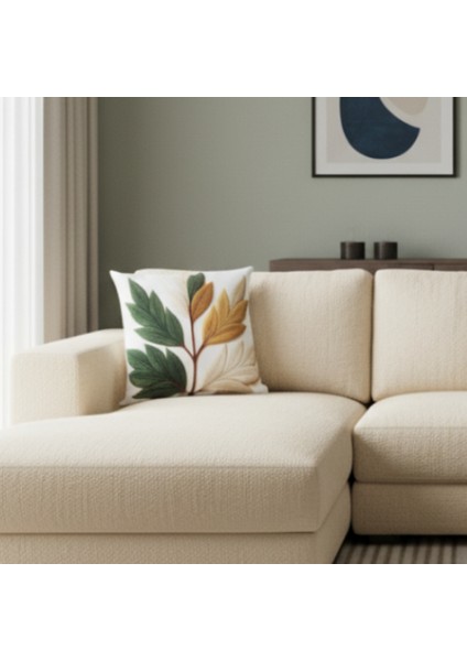 İçi Dolu Krep Örgü Üzerine Dijital Baskılı Kırlent 45x43 cm | Yaprak Desenli Dekoratif Yastık indirimleri