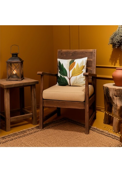 İçi Dolu Krep Örgü Üzerine Dijital Baskılı Kırlent 45x43 cm | Yaprak Desenli Dekoratif Yastık