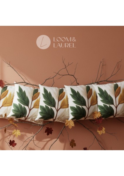 İçi Dolu Krep Örgü Üzerine Dijital Baskılı Kırlent 45x43 cm | Yaprak Desenli Dekoratif Yastık