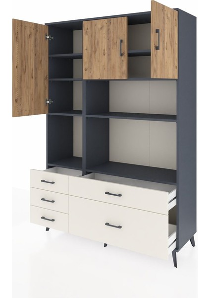 Hyperion Dolap 8 Raflı 5 Çekmeceli 3 Kapaklı 132X44X195 Antrasit-Çam/aytaşı modelleri