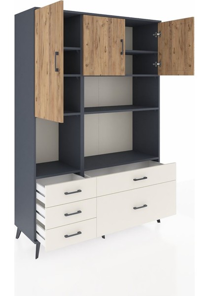 Hyperion Dolap 8 Raflı 5 Çekmeceli 3 Kapaklı 132X44X195 Antrasit-Çam/aytaşı indirimleri