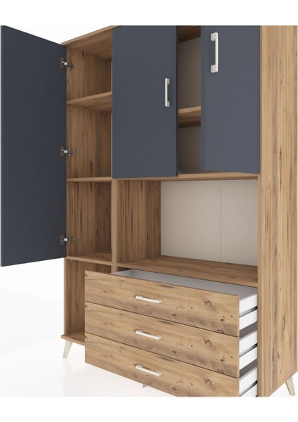Hyperion Dolap 6 Raflı 3 Çekmeceli 3 Kapaklı 132X44X195 Çam-Antrasit/çam fırsatları