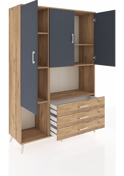 Hyperion Dolap 6 Raflı 3 Çekmeceli 3 Kapaklı 132X44X195 Çam-Antrasit/çam indirimleri