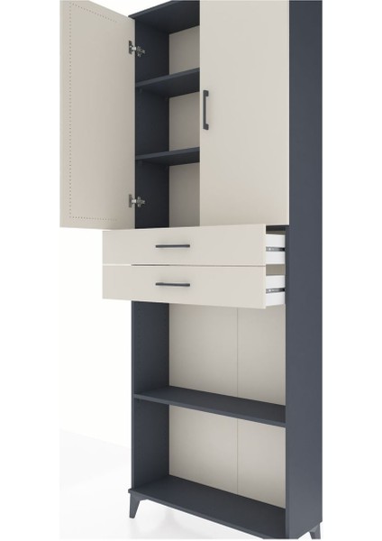 Arges Dolap 4 Raflı 2 Çekmeceli 2 Kapaklı 88X30X243 Antrasit-Aytaşı indirimleri