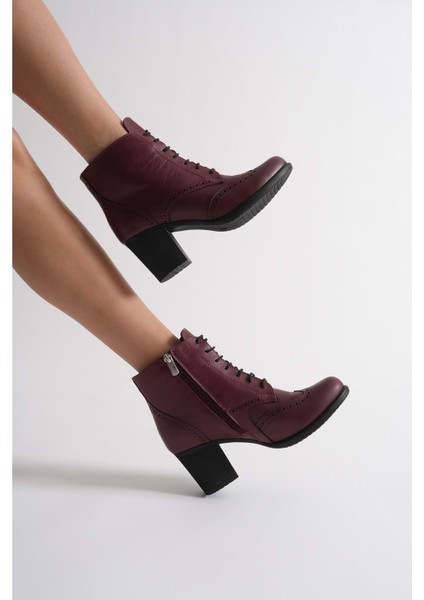 Kadın Hakiki Deri Lazer Detaylı Bağcıklı Bot - Bordo fiyatları