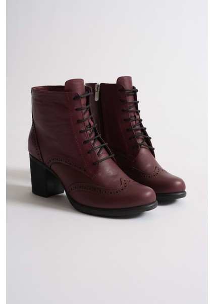 Kadın Hakiki Deri Lazer Detaylı Bağcıklı Bot - Bordo fırsatları