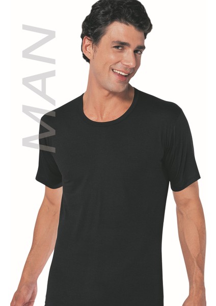 Erkek Siyah Süprem Yarım Kollu Sıfır Yaka Atlet % 100 Pamuklu Fanila 3’lü Paket 112-3S