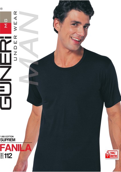 Erkek Siyah Süprem Yarım Kollu Sıfır Yaka Atlet % 100 Pamuklu Fanila 3’lü Paket 112-3S modelleri