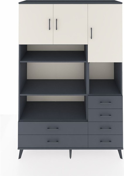 Hyperion Dolap 9 Raflı 6 Çekmeceli 3 Kapaklı 132X44X195 Antrasit-Aytaşı/antrasit