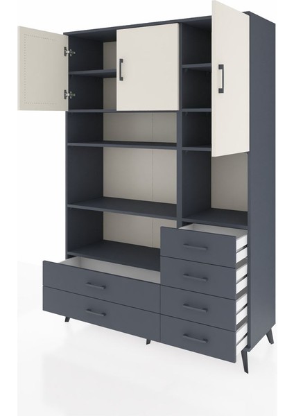 Hyperion Dolap 9 Raflı 6 Çekmeceli 3 Kapaklı 132X44X195 Antrasit-Aytaşı/antrasit modelleri