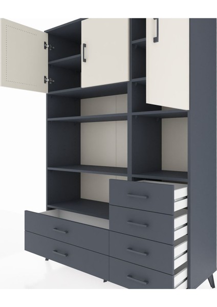 Hyperion Dolap 9 Raflı 6 Çekmeceli 3 Kapaklı 132X44X195 Antrasit-Aytaşı/antrasit fırsatları