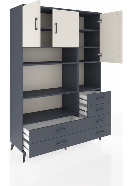 Hyperion Dolap 9 Raflı 6 Çekmeceli 3 Kapaklı 132X44X195 Antrasit-Aytaşı/antrasit indirimleri