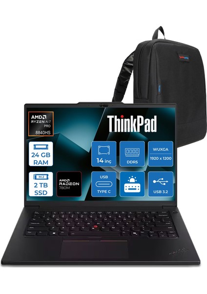 Thinkpad P14S Gen 5 Amd Ryzen™ 7 Pro 8840HS 24GB Ddr5 2tb SSD Amd Radeon 780M 14" Wuxga IPS 400NITS Freedos Taşınabilir Bilgisayar 21MFS2MQ00F07 + Zettaçanta