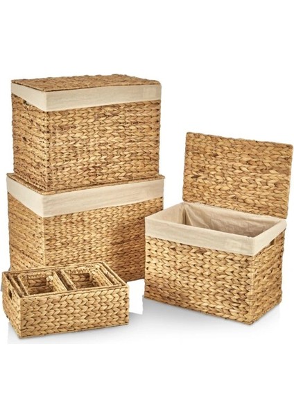 Dekoratif Naturel Yatay Dikdörtgen Düzenleyici Hasır Sepet 7 Li