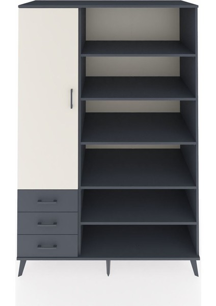Kronos Dolap 9 Raflı 3 Çekmeceli 3 Kapaklı 132X59X195 Antrasit-Aytaşı/antrasit
