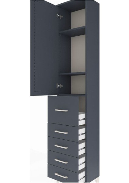 Arges Dolap 3 Raflı 5 Çekmeceli Tek Kapaklı 44X30X221 Antrasit-Antrasit indirimleri