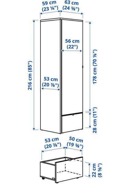 Vısthus Gardırop Gri Beyaz 63 x 59 x 216 cm fiyatları