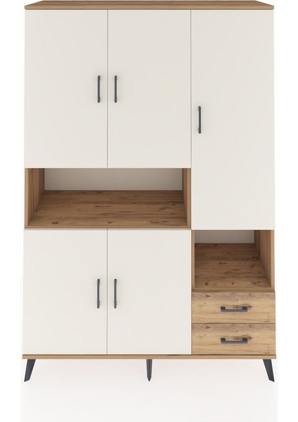 Hyperion Dolap 10 Raflı 2 Çekmeceli 5 Kapaklı 132X44X195 Çam-Aytaşı/çam