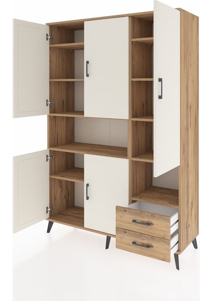Hyperion Dolap 10 Raflı 2 Çekmeceli 5 Kapaklı 132X44X195 Çam-Aytaşı/çam modelleri