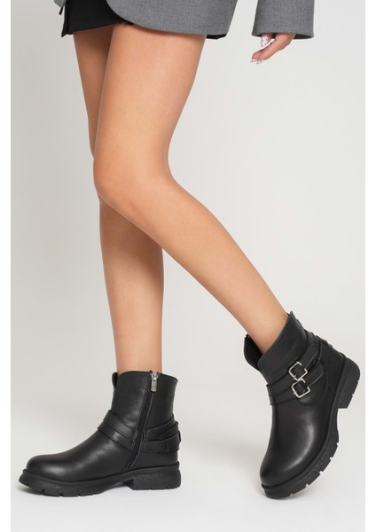Kadın Hakiki Deri Tokalı Casual Bot - Siyah fiyatları