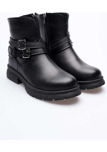 Kadın Hakiki Deri Tokalı Casual Bot - Siyah fırsatları
