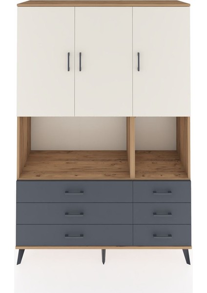 Hyperion Dolap 6 Raflı 6 Çekmeceli 3 Kapaklı 132X44X195 Çam-Aytaşı/antrasit