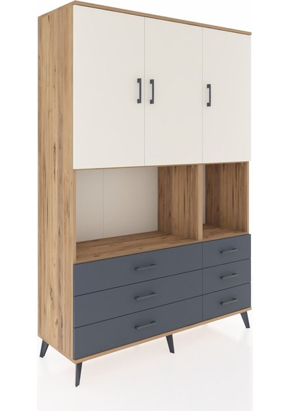 Hyperion Dolap 6 Raflı 6 Çekmeceli 3 Kapaklı 132X44X195 Çam-Aytaşı/antrasit fiyatları