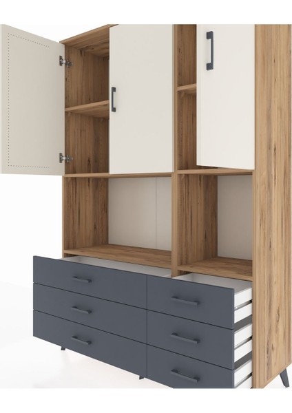 Hyperion Dolap 6 Raflı 6 Çekmeceli 3 Kapaklı 132X44X195 Çam-Aytaşı/antrasit fırsatları