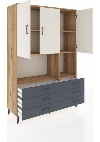 Hyperion Dolap 6 Raflı 6 Çekmeceli 3 Kapaklı 132X44X195 Çam-Aytaşı/antrasit indirimleri