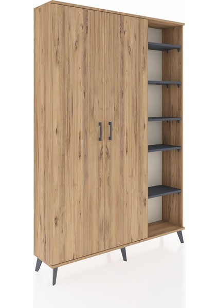 Arges Dolap 7 Raflı 2 Kapaklı Tek Askılı 132X30X195 Çam-Çam/antrasit fiyatları