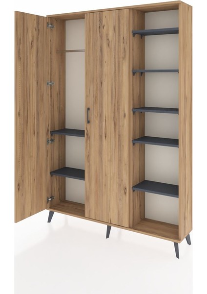 Arges Dolap 7 Raflı 2 Kapaklı Tek Askılı 132X30X195 Çam-Çam/antrasit modelleri