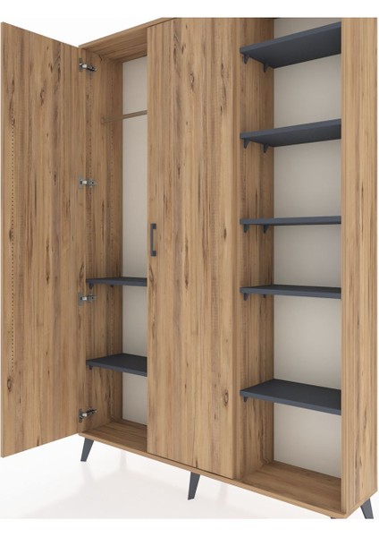 Arges Dolap 7 Raflı 2 Kapaklı Tek Askılı 132X30X195 Çam-Çam/antrasit fırsatları