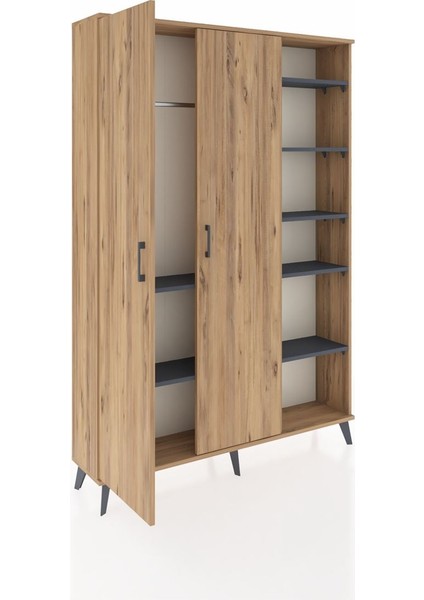 Arges Dolap 7 Raflı 2 Kapaklı Tek Askılı 132X30X195 Çam-Çam/antrasit indirimleri