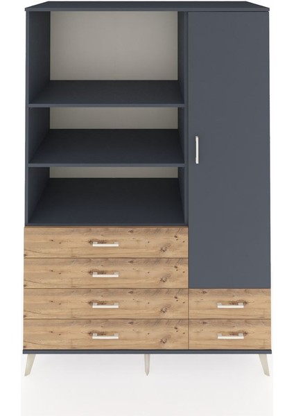 Kronos Dolap 7 Raflı 6 Çekmeceli Tek Kapaklı 132X59X195 Antrasit-Antrasit/çam