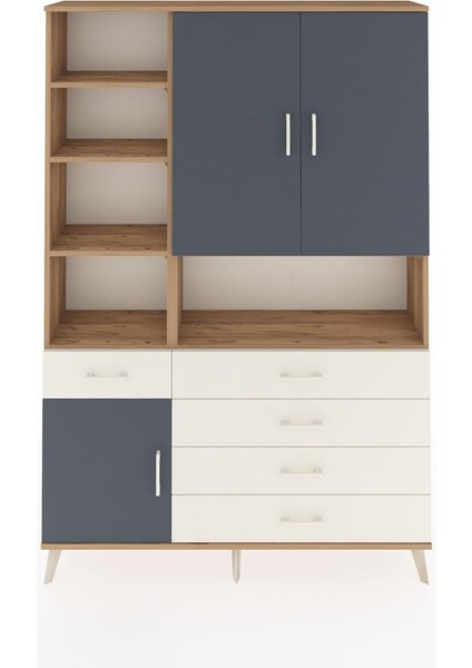 Arges Dolap 8 Raflı 5 Çekmeceli 3 Kapaklı 132X30X195 Çam-Antrasit/aytaşı