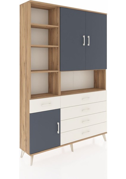 Arges Dolap 8 Raflı 5 Çekmeceli 3 Kapaklı 132X30X195 Çam-Antrasit/aytaşı fiyatları