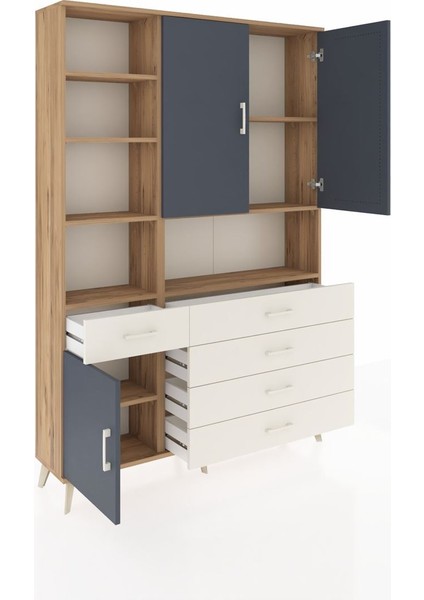 Arges Dolap 8 Raflı 5 Çekmeceli 3 Kapaklı 132X30X195 Çam-Antrasit/aytaşı indirimleri