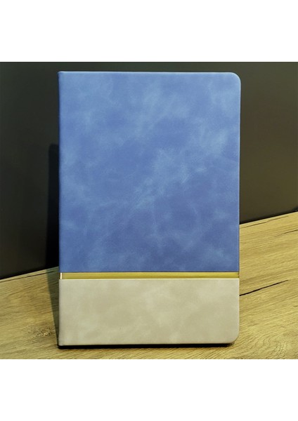Defter Hatıra Için Deri Mavi Gold Detaylı