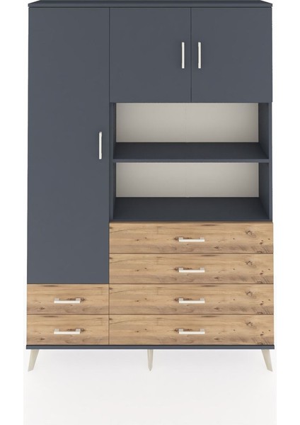 Arges Dolap 8 Raflı 6 Çekmeceli 3 Kapaklı 132X30X195 Antrasit-Antrasit/çam