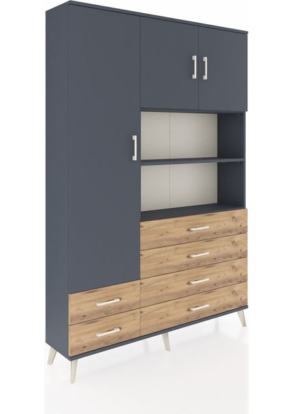 Arges Dolap 8 Raflı 6 Çekmeceli 3 Kapaklı 132X30X195 Antrasit-Antrasit/çam fiyatları