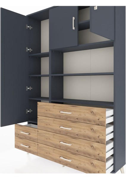 Arges Dolap 8 Raflı 6 Çekmeceli 3 Kapaklı 132X30X195 Antrasit-Antrasit/çam fırsatları