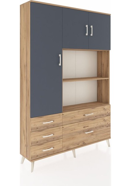 Arges Dolap 7 Raflı 5 Çekmeceli 3 Kapaklı 132X30X195 Çam-Antrasit/çam fiyatları