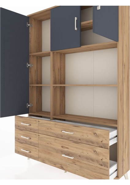 Arges Dolap 7 Raflı 5 Çekmeceli 3 Kapaklı 132X30X195 Çam-Antrasit/çam fırsatları