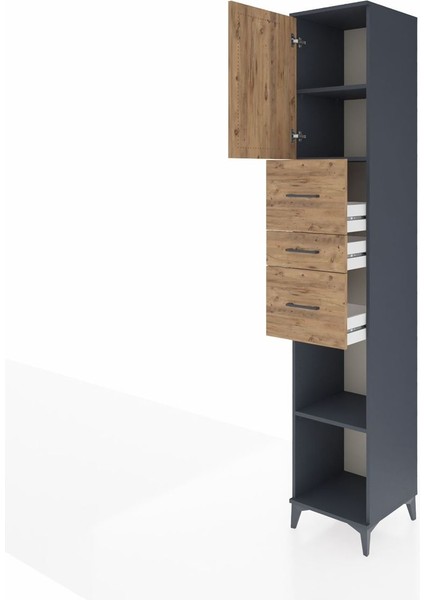 Hyperion Dolap 3 Raflı 3 Çekmeceli Tek Kapaklı 44X44X243 Antrasit-Çam fırsatları